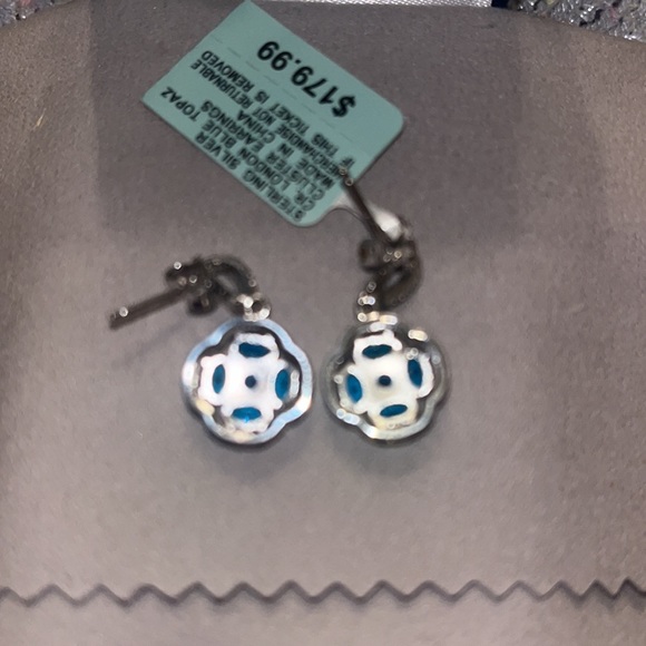 Sterling Sliver Cr. London Blue Topaz Cluster Earrings - Picture 2 of 5